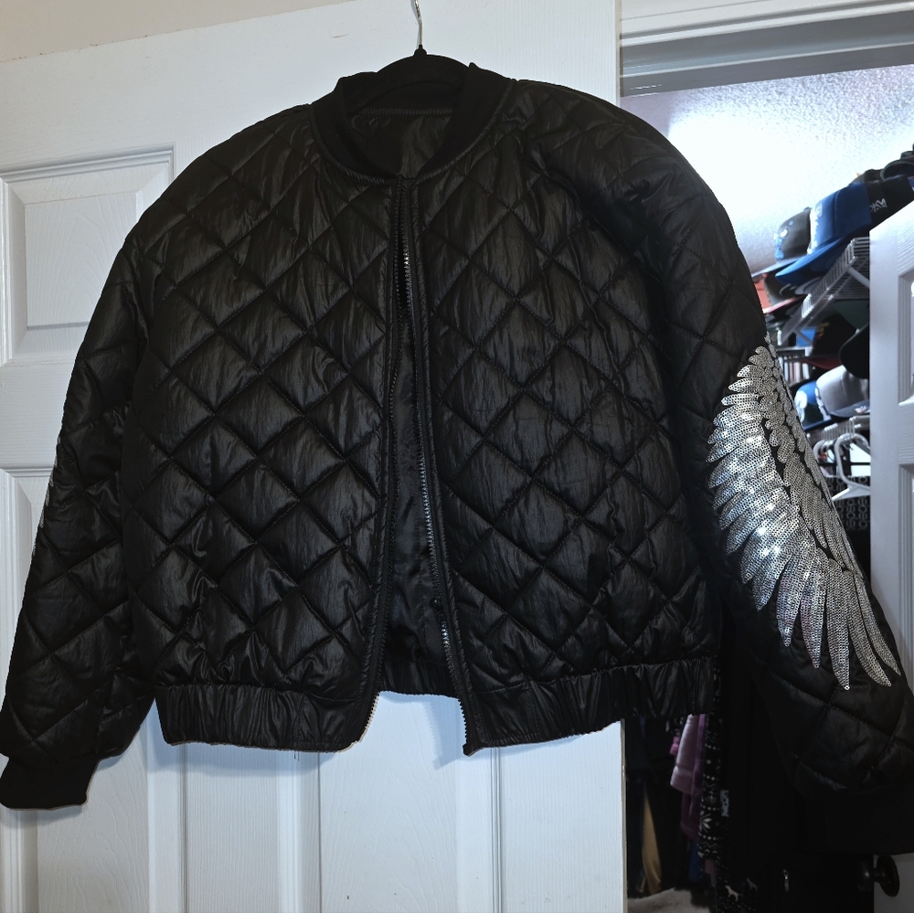 Cropped Sequined Angel Wings Jacket